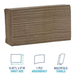 Serviettes de toilette jetables Boardwalk 1 pli, 9 x 9,45, 250 serviettes/paquet, 16 paquets/carton, naturelles - Product Image 3