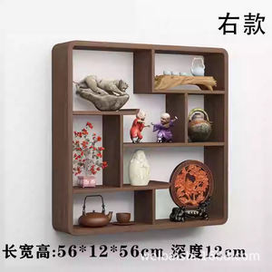 Estante de pared de madera maciza estilo chino con múltiples compartimentos para exhibir té, ideal para la decoración de la sala de té. - Product Image 4