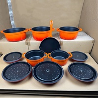 Juego de Utensilios de Cocina de Hierro Fundido Antiadherente de Alta Calidad, Estilo Moderno, Olla Holandesa de 7 Piezas, Juego de Utensilios de Cocina de Hierro Fundido Esmaltado