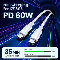 Câble USB C vers USB C à charge rapide PD 60W, 10 pieds, tressé en nylon, 3A, cordon de charge Type C pour téléphone, tablette, ordinateur portable