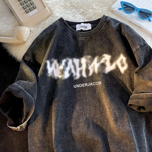 Camiseta de hombre de algodón grueso, estilo streetwear, con logo personalizado, estampado gráfico de alta calidad, lavado ácido, estilo vintage. - Product Image 1