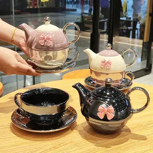 Home Service à thé en céramique couleur perle simple nordique avec théière et tasses à thé pour une personne