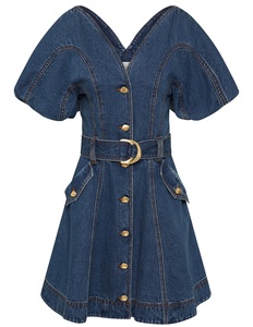 Vestido vaquero mini <span class=keywords><strong>de</strong></span> <span class=keywords><strong>mujer</strong></span> con diseño personalizado, nuevo, <span class=keywords><strong>de</strong></span> verano, con botones frontales, cuello en V, corte A, informal, lavado, azul. - Product Image 6