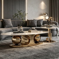 Ensemble de table basse italienne moderne, base sphérique, table d'appoint ovale pour salons, décoration de luxe pour l'intérieur des maisons haut de gamme.