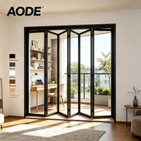 Porte pliante en verre aluminium noir AODE, verre trempé, gain de place, porte intérieure pour balcon, bureau