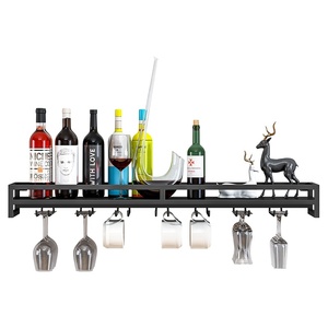 Estante de vino de hierro montado en la pared y gabinete de diseño moderno con capacidad para 4 vasos y 19 botellas soporte de exhibición de decoración multihabitación - Product Image 5