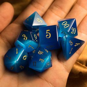 定制骰子天然宝石雕刻 DND 手工石多面体骰子套装蓝猫眼促销礼品游戏玩具 - Product Image 3