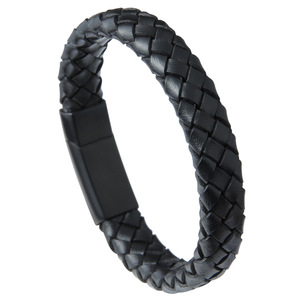 Bestone Tùy Chỉnh Mới Từ Không Gỉ Nút Vòng Đeo Tay <span class=keywords><strong>2</strong></span> Lớp Đen Punk Da Vòng Đeo Tay Cho Nam Giới Cá Nhân - Product Image 4