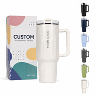 Gobelet isotherme rayé en acier inoxydable 304 de 40 oz avec poignée et paille, grande capacité, personnalisable avec logo, pour les voyages en voiture