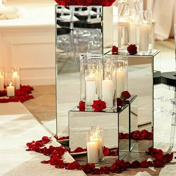 เงินอะคริลิค Pedestal Mirrored อะคริลิค Riser สำหรับงานแต่งงานตกแต่ง