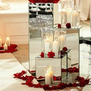 Gümüş aynalı akrilik ayaklı yükseltici akrilik çiçek standı akrilik ayna ayağı düğün dekorasyon için
