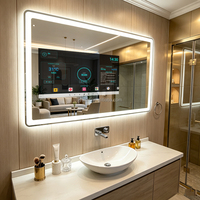 Miroir intelligent mural rectangulaire moderne avec interrupteur tactile, caméra IA, étanche, anti-buée, haut-parleur Bluetooth pour salon et salle de sport