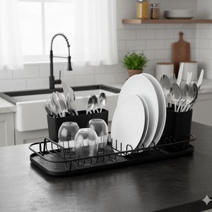 Draining Rack Carbon Steel And Plastic Adjustable Multifunction <b>Kitchen</b> Dish And Bowl <b>Storage</b> Oval Minimalist Design - Product Image 3