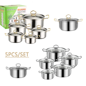 Thiết Kế Mới 5Pcs Thép Không Gỉ Chậu Và Chảo Nhà Bếp Soong Nấu Ăn Nồi Đặt Súp Nồi Vàng Đồ Nấu Nướng Thiết Lập - Product Image 4