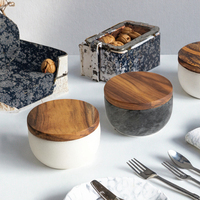 Ensemble de bols à sel et à poivre en marbre écologique avec couvercle en bois et outils pour herbes et épices