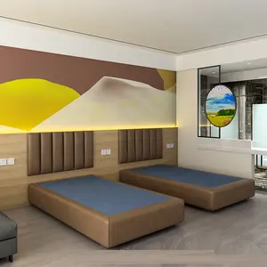 Single Size Hotel bett Box für Doppelzimmer Hotel bett Basis Diwan hängendes Leder Kopfteil