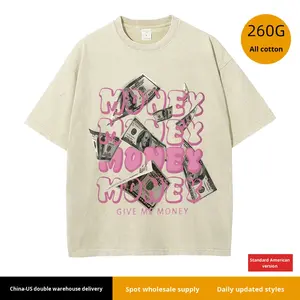 เสื้อยืดลายพังค์สไตล์100% เสื้อเจอร์ซีย์ผ้าฝ้ายพิมพ์ดิจิตอลเสื้อสไตล์ย้อนยุคฟอกสีขมแขนสั้นทรงหลวมกระชับ - Product Image 3