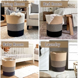 Cesto de ropa sucia grande y alto con logotipo personalizado, cestas de almacenamiento de cuerda de algodón de <span class=keywords><strong>yute</strong></span> tejido para ropa sucia y juguetes para sala de estar - Product Image 2