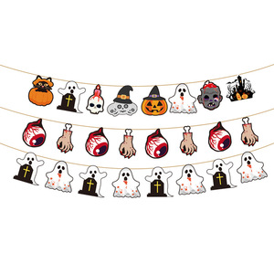 Bandera alienígena de Halloween, pancartas de papel para fiestas, banderas triangulares de dibujos animados para decoración de Halloween 2023 - Product Image 5