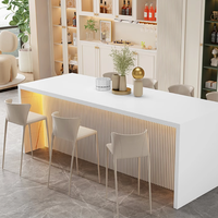 Îlot de cuisine modulaire personnalisé, comptoir de bar, dessus en marbre artificiel, armoire de rangement en bois laqué brillant, design écologique