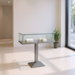 Modern Display Case 105Cm H With Tempered Glass And Aluminum <b>Frame</b> On Metal Pedestal Light <b>Grey</b> - Product Image 3