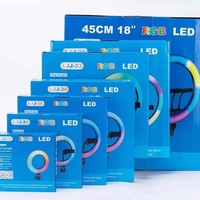 Anneau lumineux LED RGB professionnel de 18 pouces avec trépied de 1,6 m 2,1 m, maquillage, photographie, studio portable, lumière de caméra vidéo