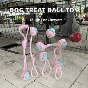 Jouets de luxe pour chiens : Balles distributrices de friandises interactives en corde de coton et caoutchouc, résistantes aux morsures, écologiques, pour petits chiens, pour le soin des dents - Product Image 2