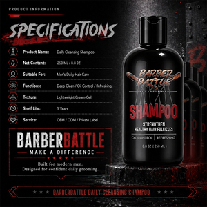 Shampooing fortifiant pour hommes BARBERBATTLE à la noix de coco, vitamine E et biotine, contrôle du sébum et volume, pour cuir chevelu sensible, 20+ ans - Product Image 4