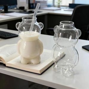 Vasos de Vidrio de Borosilicato Creativos <span class=keywords><strong>con</strong></span> Forma de Oso, Tazas de Café y Vasos de Cóctel, Lindos Vasos de Vidrio <span class=keywords><strong>con</strong></span> Pajitas, Suministro de Fábrica - Product Image 2