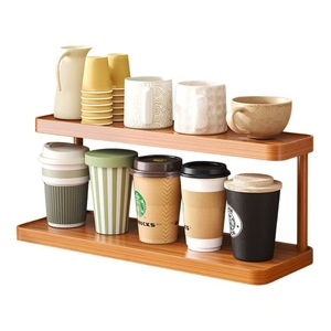 Solid Wood Two Layer Storage Rack For Desk Office Home <b>Kitchen</b> Organization With Cup Tea Set Stationery Food Storage - Product Image 2