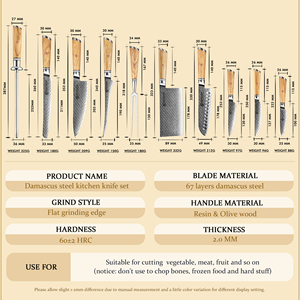 Coffrets de <span class=keywords><strong>couteaux</strong></span> de cuisine Grandsharp en acier Damas avec manche en bois d'olivier AUS10 : Couteau de chef, Santoku, utilitaire, éplucheur, à steak et de cuisine - Product Image 4