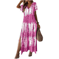 Nouvelle robe longue basique à col en V et manches courtes tie-dye 2026