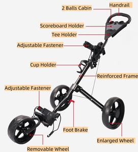Carrito de Golf Manual Plegable de Aluminio Ligero y Duradero de 3 Ruedas, Soporte para Tarjeta de Puntuación, Almacenamiento, Bolsa de Golf, Capacidad de Carga de 15 kg - Product Image 2