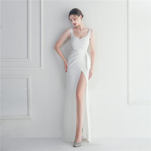 19935 em Estoque Craft Beaded Car Model Bridesmaid Performance Wedding Long Slit Evening Dress - Product Image 6