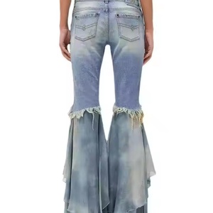 Nueva Llegada al por Mayor: Jeans de Mujer de Tiro Bajo, Estilo Y2K, con Lavado Ácido, Efecto Desgastado, Borlas y Corte Ajustado Acampanado - Product Image 3