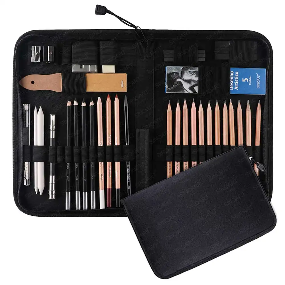 SINOART 41pcs Professional sketch pencil set Art Set In Terylene Zipper Storage Case Drawing pencil set for KID