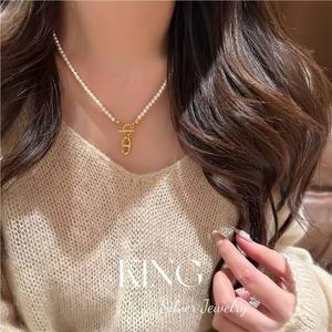 King Silver Jewelry Pearl <b>Necklace</b> S925 Sterling Silver Gold Plated OT Buckle Natural Freshwater AAA Grade Everyday Wear - Product Image 3