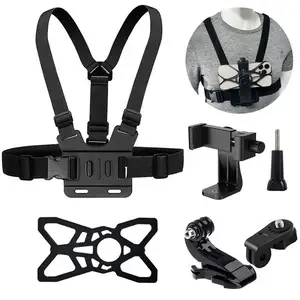 HSU Universal Adjustable Mobile Phone Clip Chest Strap Holder for Go Pro 12 11 10 9 Insta360 i Phone 13 Xiaomi Hua wei Samsung