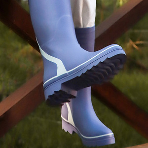 Nouveauté <span class=keywords><strong>Bottes</strong></span> <span class=keywords><strong>de</strong></span> <span class=keywords><strong>pluie</strong></span> Wellington à <span class=keywords><strong>talon</strong></span> <span class=keywords><strong>haut</strong></span> <span class=keywords><strong>de</strong></span> style britannique pour femmes Caoutchouc brillant Mi-mollet Imperméable Été/Hiver Séchage rapide - Product Image 4