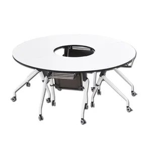 Venta al por mayor gota de mesa plegable sillas-Mesa de entrenamiento plegable Simple, mesa de conferencia, combinación de silla de escritorio de oficina, mesa de rotación, rueda de cinturón, se puede personalizar