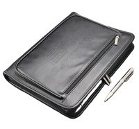 Carpeta de Piel Sintética A4 con Cierre, Negra, para Documentos, Portafolio para Hombre, Carpeta con Cierre para Archivos, OEM y ODM China SKU-F-239