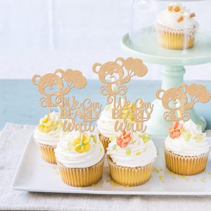 Decorazioni per Cupcake 'We Can Bearly Wait', Palloncini Glitterati, Topper a Forma di Orso per Torte, per Feste di Rivelazione del Sesso, Baby Shower, Compleanni per Bambini - Product Image 4