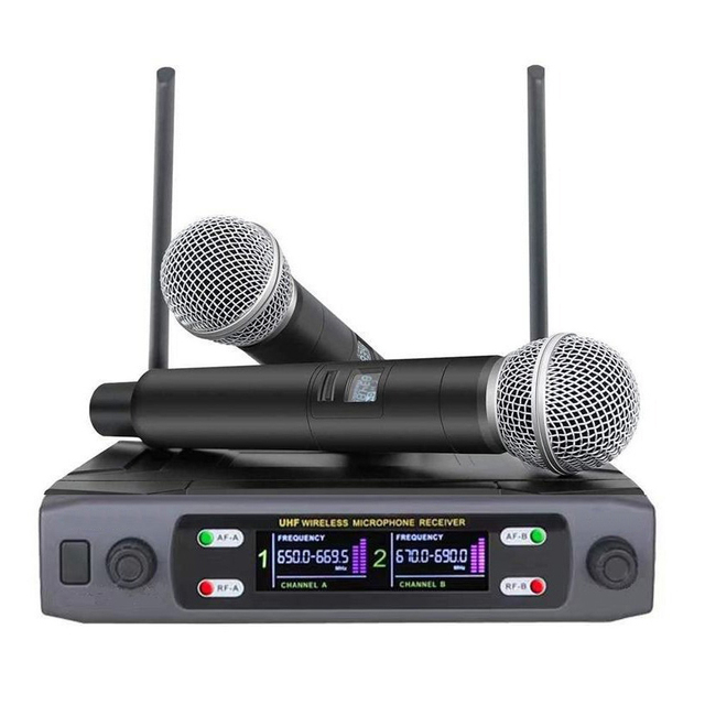 Dual Channels UHF Professional Wireless Microphone System for Stage Performance