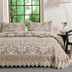 Ensemble de literie 3 pièces de luxe sur mesure OEM ODM, style européen, dentelle à volants, broderie jacquard, housse adaptée avec taies d'oreiller - Product Image 2