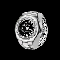 Montre-bague numérique plaquée argent véritable en gros, montre minimaliste, montre-bague à cadran noir en acier, mini montre pour femme, anneaux de montre pour doigts