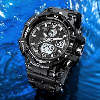 Jam Tangan Digital Sport Pria Dial Besar Tahan Air untuk Camping, Traveling, LED Dual Display, Outdoor, Luminous, Elektronik, untuk Pelajar