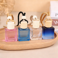 Diffuseur de parfum de voiture vide en verre carré plat 10 ml, rose, bleu, noir, avec bouchon à vis et cordelette, sans parfum