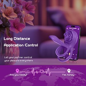 LOVE.A rose <b>Vibrating</b> Cock Ring with APP and <b>Remote</b> <b>Control</b> double rings Clitoral Stimulation Passion - Product Image 3