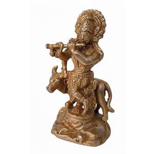 Figura de Krishna con Vaca de Latón, Hecha a Mano, Estilo Art Deco, Decoración para el Hogar, Templo, Diwali, Sala de Estar, Venta al Por Mayor - Product Image 1
