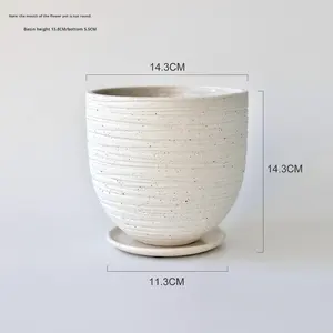 Ensemble de pots de fleurs en céramique nordique moderne, simple, respirant, durable, haut de gamme, de luxe léger, avec plateau, pour orchidées Phalaenopsis vertes de bureau - Product Image 6